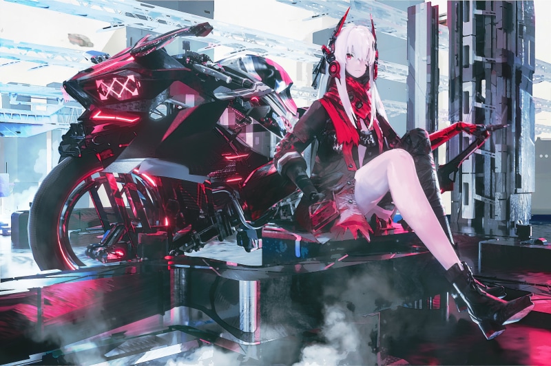 anime girls, Seymour, science fiction, motobike, Punishing: Gray Raven, 2K