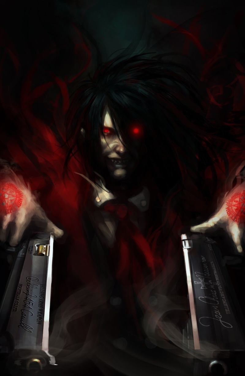 black background, Alucard, 720P, music, gothic style, adult, arts culture and entertainment, looking, looking at camera, night, Hellsing, fashion, one person
