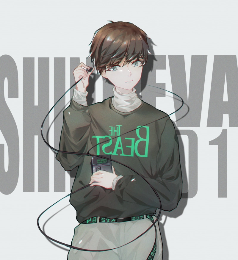 audio cassete, 1080P, blue eyes, short hair, Neon Genesis Evangelion, fan art, Beats, 2D, anime boys, black hair, Ikari Shinji