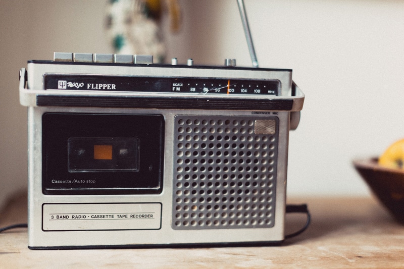 sound recording equipment, boombox, white, arts culture and entertainment, focus on foreground, cassette player, equipment, electrical equipment, music