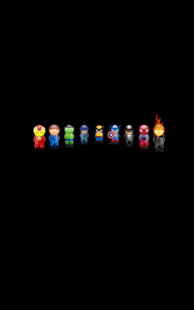 burning, Fantastic Four, chibi, black background, Captain America, indoors, Wolverine, multi colored, arts culture and entertainment, studio shot, simple background
