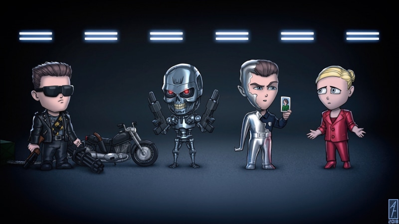 humor, artwork, offspring, fun, black background, men, 1080P, people, 3-d glasses, human representation, males, Arnold Schwarzenegger, Robert Patrick