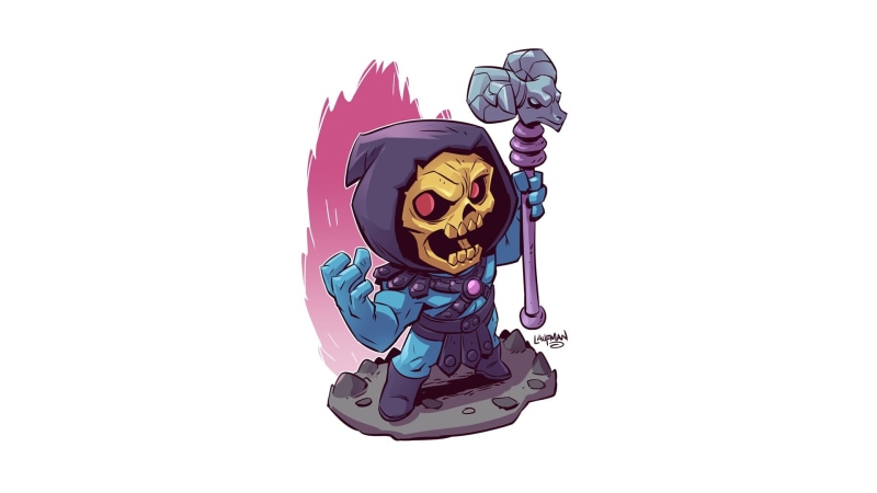 Skeletor, 1080P, Masters of the Universe, artwork, simple background, Derek Laufman, skull