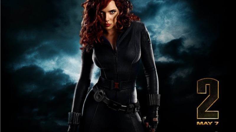 beautiful woman, black, young adult, smoke - physical structure, portrait, s, Iron Man 2, dark, Scarlett Johansson, three quarter length, 720P, hairstyle