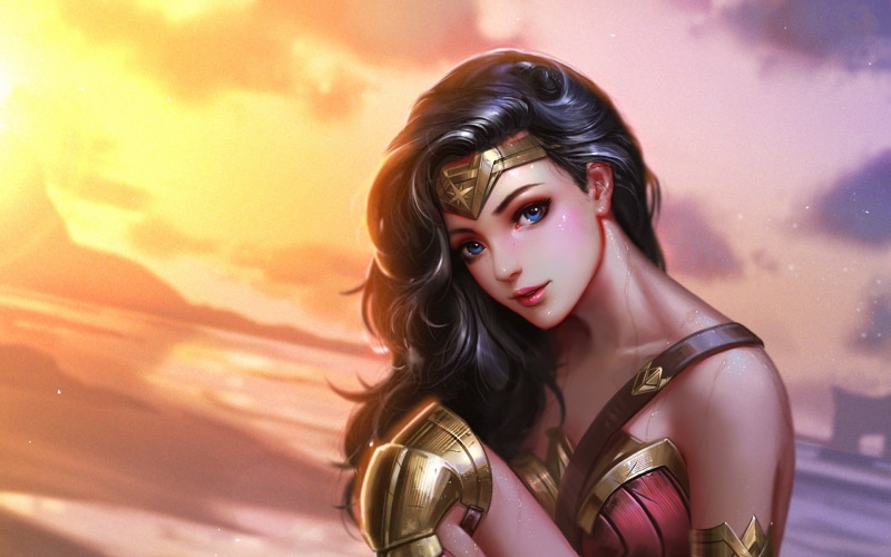 illustration, Wonder Woman, 1080P, young women, real people, looking at camera, one person, make-up, lipstick, hairstyle, adult, wonder, women, woman
