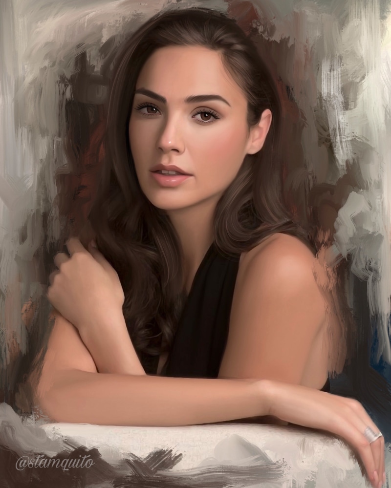 Stam Quito, brown eyes, diana prince, digital painting, artwork, portrait display, fan art, portrait, brunette, ArtStation, looking at viewer, celebrity