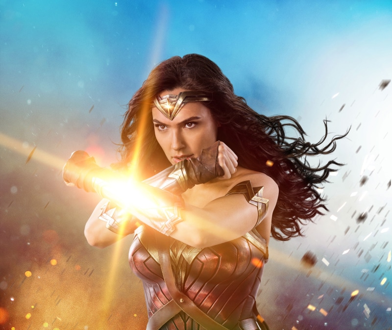 Diana Prince, females, young women, long hair, hair, 2K, Wonder Woman, beautiful people, lens flare, women, beauty, sky, looking at camera, portrait, one person