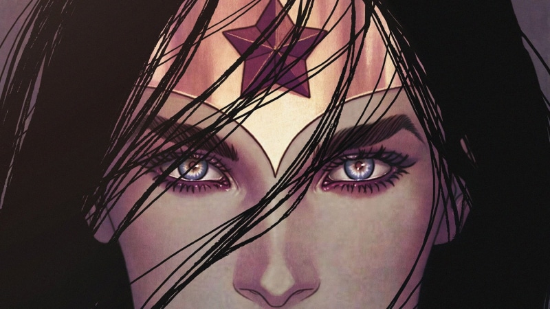 black background, Comics, Wonder Woman, DC Comics, human body part, human face, Blue Eyes, human lips, women, body part, human eye, 1080P, hairstyle, beautiful woman