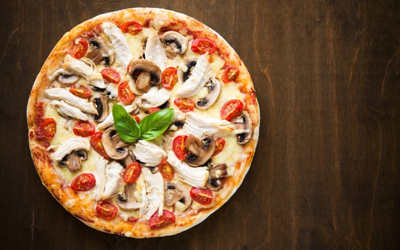 fruit, herb, dairy product, italian food, vegetable, tomato sauce, freshness, mozzarella, table, no people, pizza, ready-to-eat, food and drink, wood - material