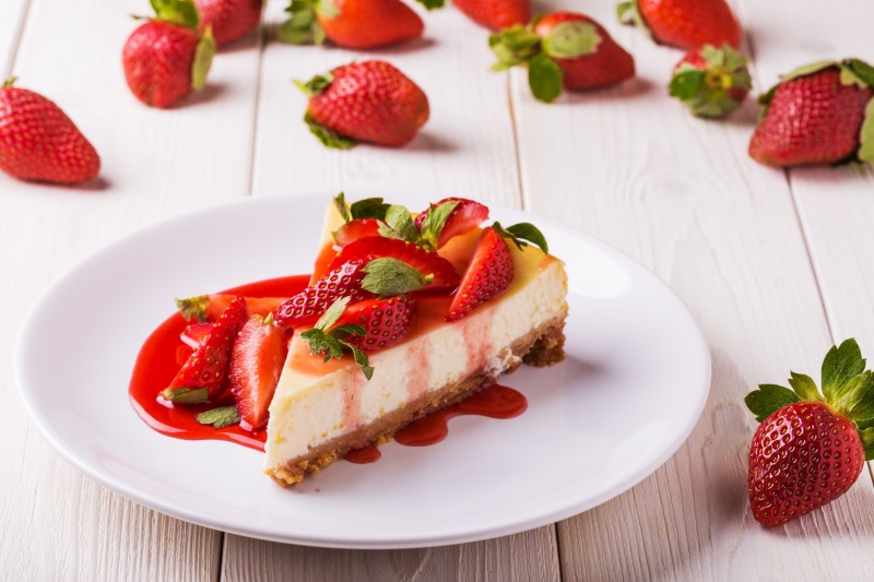 indoors, dessert, close-up, plate, sweet, slice of cake, mint leaf - culinary, temptation, no people, strawberry, berry fruit, mint leaves, indulgence