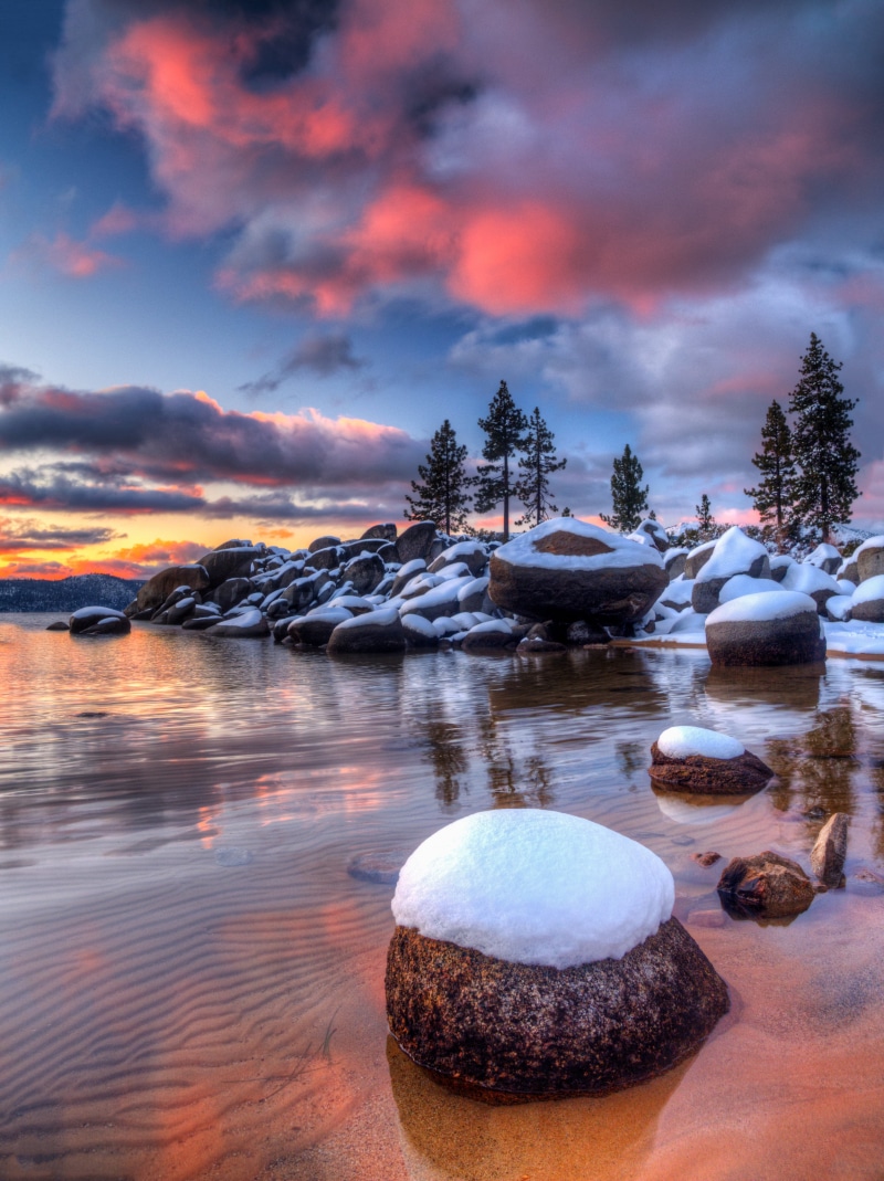 Sierra Nevada, sky, Snowy, landscape, scenics, Lake Tahoe, photography, outdoors, nature, 4K, peaceful, tahoe, winter, Harbor, stone, lake, Sand, forest