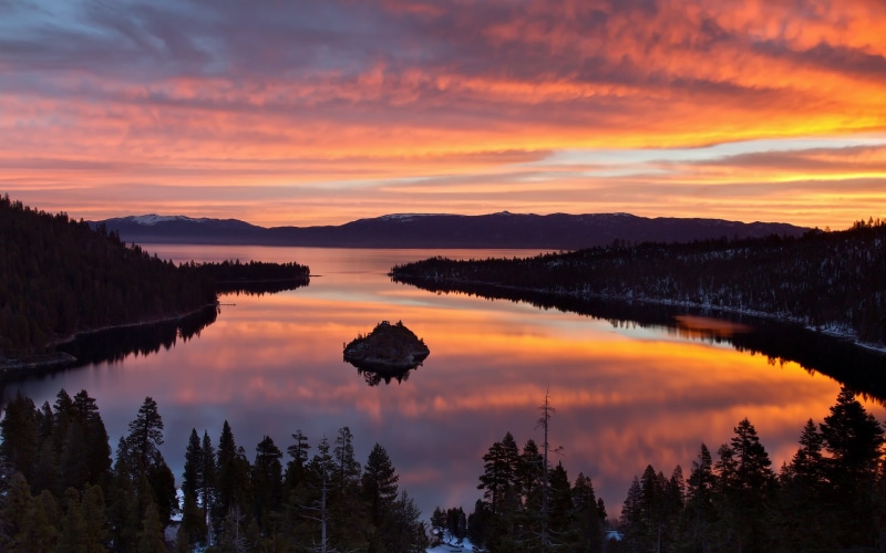 Sunrise, 1080P, Morning, Lake, Scenery, California, Trees, USA, tahoe