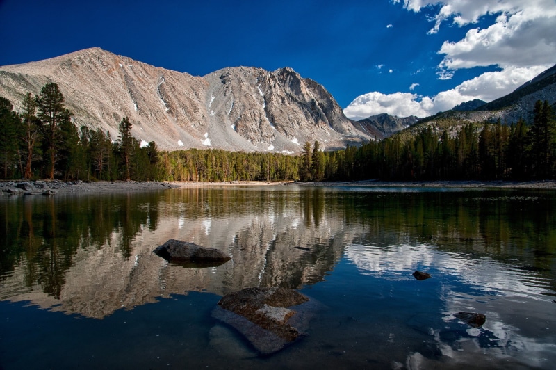 USA, nature, rock, California, mountains, lake, trees, Sierra Nevada, clouds, stones, reflection, landscape, forest, 1080P, water
