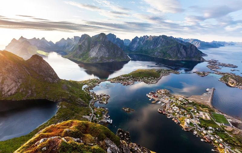 outdoors, reine rorbuer (norway), reflection, mountain range, water, nature, mountain, 720P, no people, lake, non-urban scene, beauty in nature, rock - object