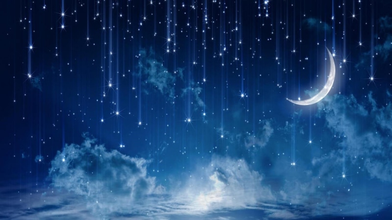 night, 1080P, sky, stars, moonlight, stardust, moon, blue