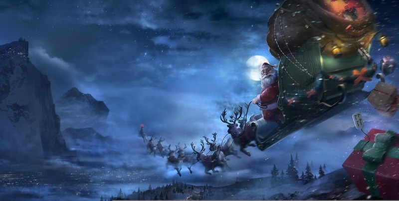 gifts, 1080P, claus, flying, reindeer, santa, christmas, sleigh, santa claus