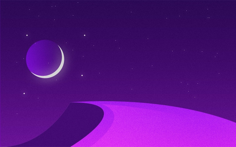 Half moon, Night, 4K, 8K, Ramadan, Purple, Minimal, 8K