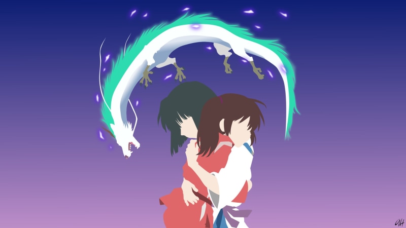 Movie, outdoors, 1080P, Spirited Away, technology, sky, glowing, one person, Minimalist, Anime, blue background, illuminated, creativity, colored background