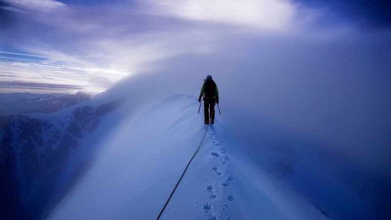 ski-wear, person, one person, mountain, warm clothing, winter sport, holiday, sport, mountains, ski holiday, 1080P, sky, scenics - nature, adventure, environment