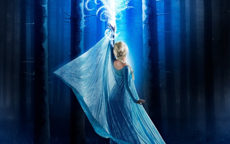front view, disney, one person, curtain, stage, standing, fashion, frozen, elsa, hair, adult, 2K, clothing, Once Upon A Time, hairstyle, blonde