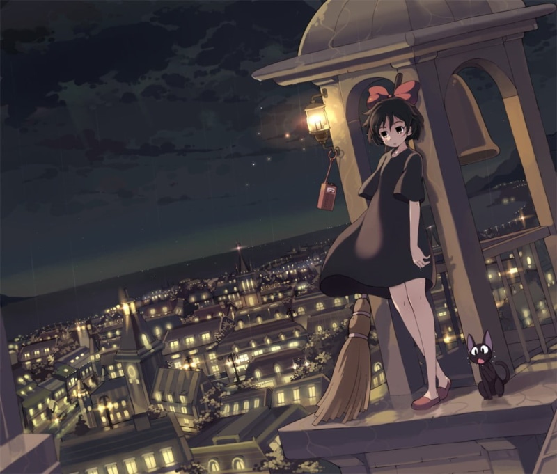 fashion, illuminated, one person, building exterior, built structure, architecture, city, young women, Kikis Delivery Service, clothing, Studio Ghibli