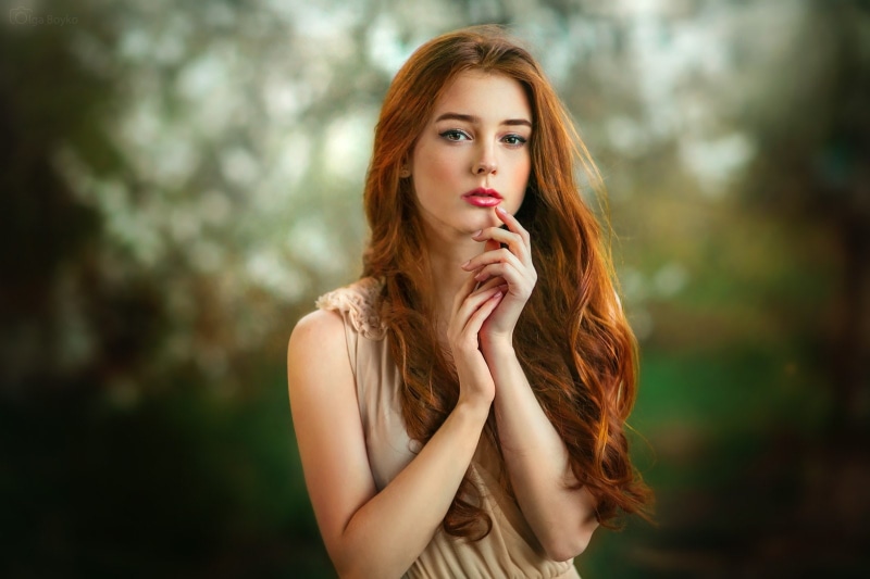 Olga Boyko, Alexandra Girskaya, redhead, women outdoors, dress, face, bokeh, women, portrait, long hair, 720P