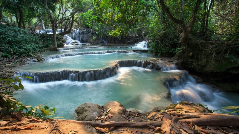 river, no people, tranquility, water, creek, kanchanaburi, flowing water, stream, erawan national park, color, rock - object, outdoors, rock, thailand
