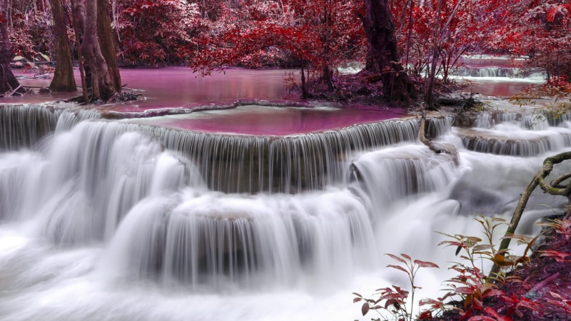 waterfalls, erawan waterfalls, amazing, beutiful, park, water, 1080P, stunning, erawan national park, kanchanaburi province, erewan, trees, thailand, photo