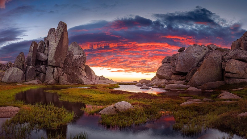 mountain, cloud, 1080P, rock, new south wales, australia, kosciuszko national park, wilderness, landscape, sky, rock formation, pond, national park