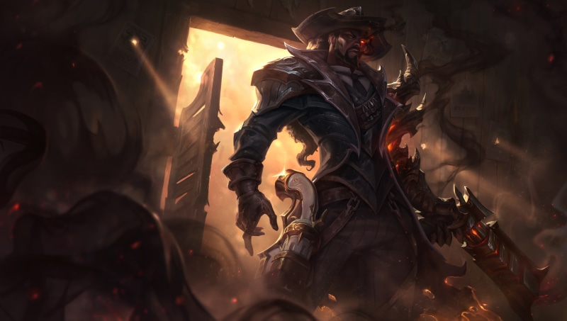 Artwork, Hat, Lucian, LoL, Cowboy, Art, Smoke, 4K, Splash, League of Legends, High Noon, Wild West, Gun, Door