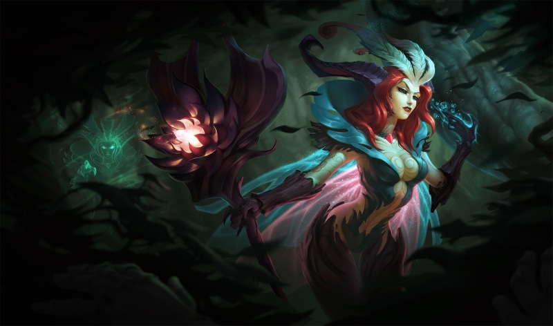 4K, Staff, Leblanc, Trees, Splash, Forest, Leaves, Artwork, LoL, Elderwood, League Of Legends, Le Blanc