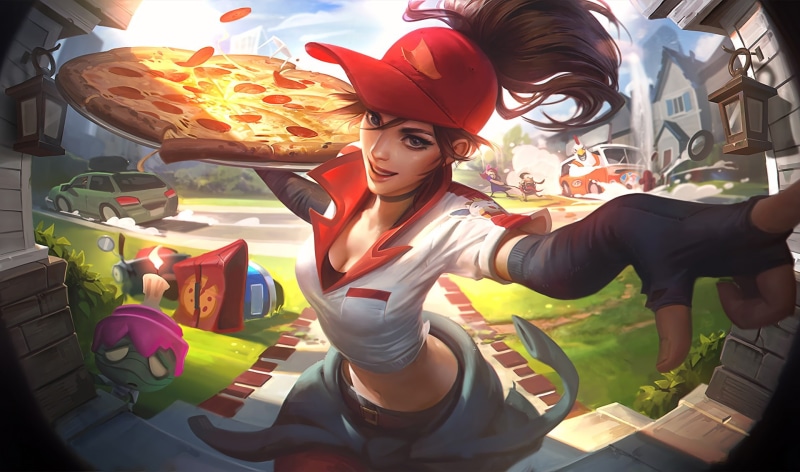 Deliveryman, Art, Cap, League Of Legends, Beautiful, Call, Artwork, Pizza, Pizza Delivery, Porch, Amumu, Sivir, LoL, 1080P, Splash, Galio