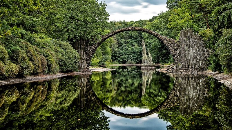 lake, green, nature, 4K, azalea and rhododendron park, bridge, kromlau, reflection, park, tree, water, pond