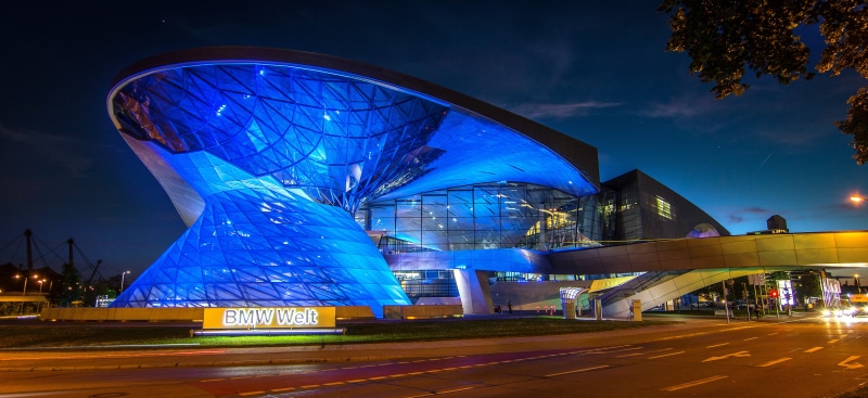 bmw world, travel, cityscape, sphere, night, no people, outdoors, illuminated, city, building exterior, sky, transportation, dusk, 5K, travel destinations