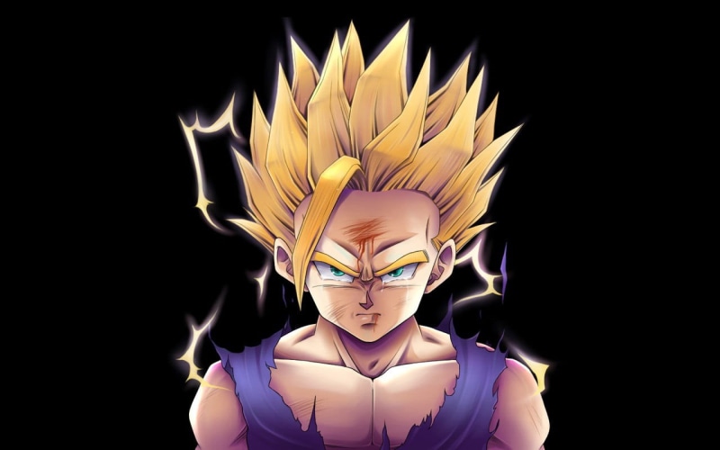Dragon Ball Z, illuminated, ball, young women, black background, females, 720P, Gohan, adult, anime, standing, z, headshot, portrait, women, eyeglasses