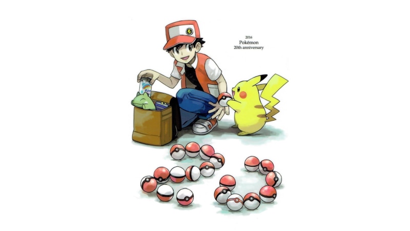illustration, studio shot, variation, Red (Pokemon), representation, Pokémon, ash, Poké Balls, indoors, creativity, large group of objects, pokemon, multi colored
