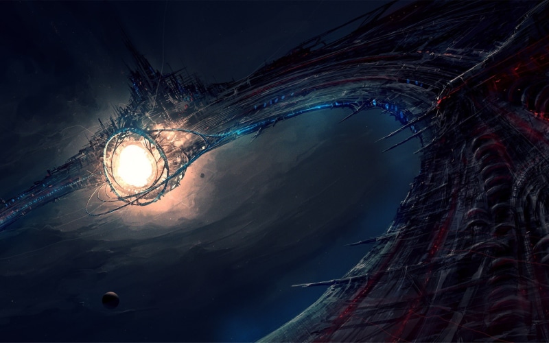 space, futuristic, Dyson sphere, digital art, 1080P, artwork, space station, science fiction