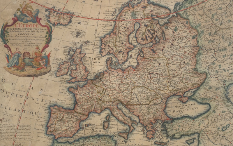 1700, old maps, Vintage Europe map, 5K, Parchment, Map Of Europe