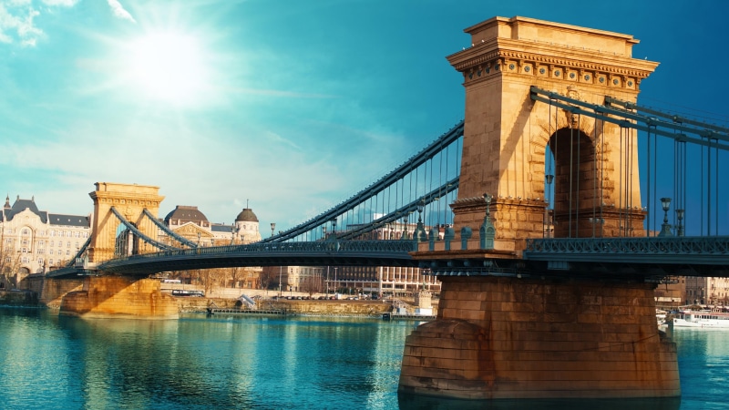 daytime, river, engineering, 4K, city, travel, hungary, connection, sun, built structure, bridge - man made structure, daylight, outdoors, sunshine, water