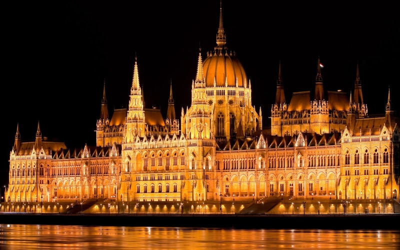 Budapest, River, 1080P, Night, Lights, Hungary, Water, hungarian, building, Danube, Parliament