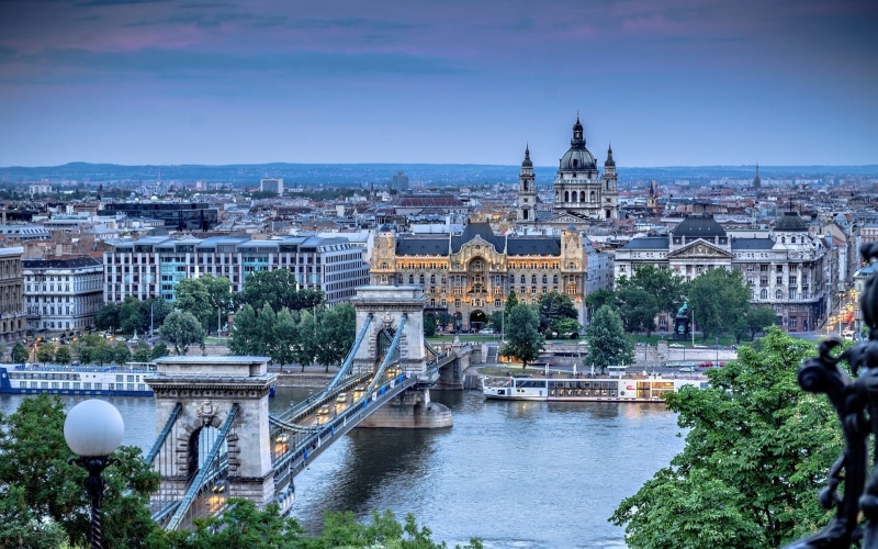 Budapest, Bridge, Chain, Szechenyi, Architecture, suspension, Danube, City, grey, brown, 1080P, River