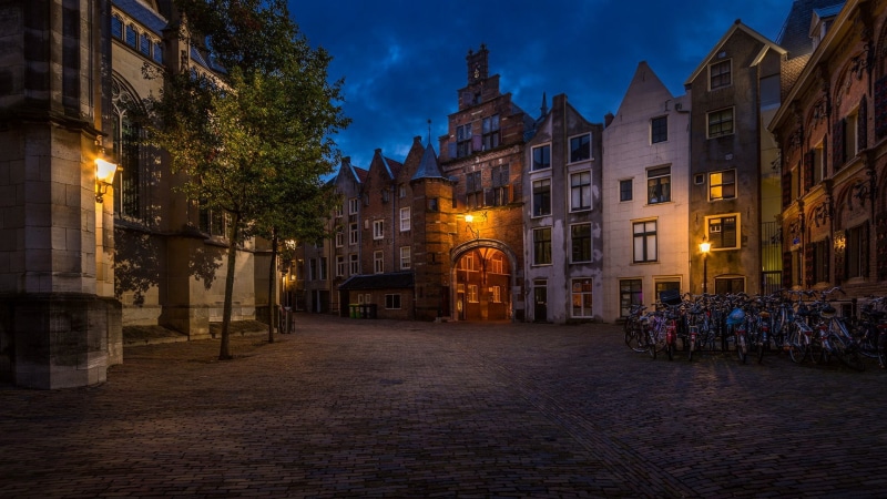 street light, residential district, netherland, netherlands, evening, tree, facade, building exterior, nijmegen, sky, architecture, illuminated, town square
