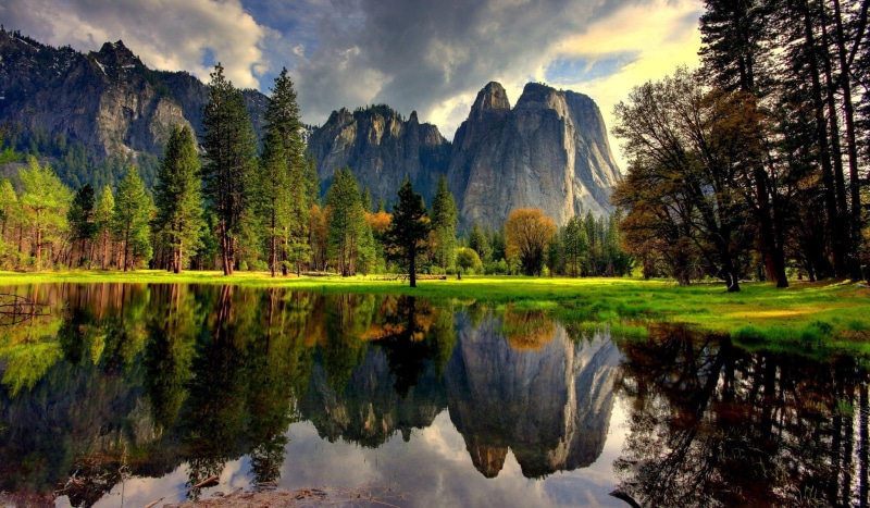 1080P, national, USA, water, Yosemite National Park, reflection, Lake, Nature, mountains, trees, park, Yosemite, California