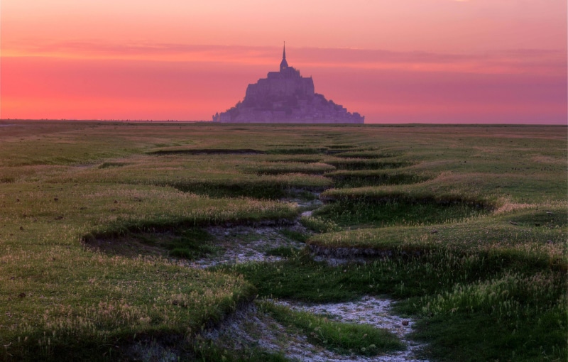 Mont Saint-Michel, cloud - sky, travel destinations, place of worship, religion, sky, castle, landscape, beauty in nature, the past, plant, grass, Abbey