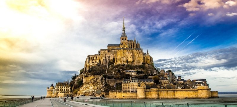 bretagne, religion, island, cathedral, historic, place of worship, tourism, panorama, ocean, landmark, day, sky, colorful, spire, fortress, rock, sea, belief