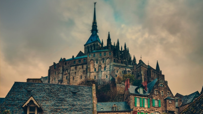 building, the past, place of worship, religion, no people, France, architecture, clouds, built structure, building exterior, tower, nature, 1080P, old building