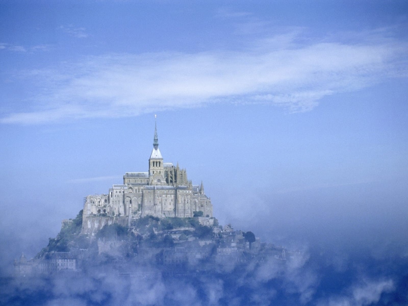 castle, 720P, island, Abbey, mist, Mont Saint-Michel