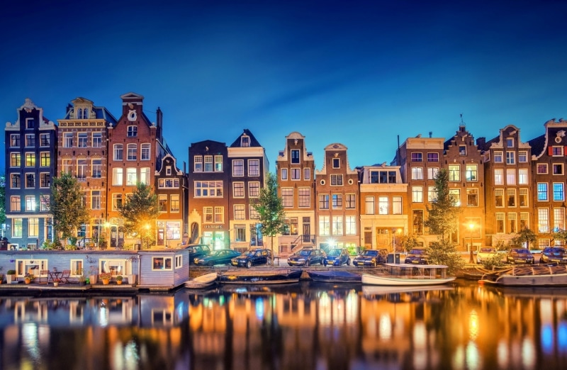 sky, outdoors, amsterdam, architecture, city, 1080P, building, nature, passenger craft, waterfront, mode of transportation, concrete, row house, canal