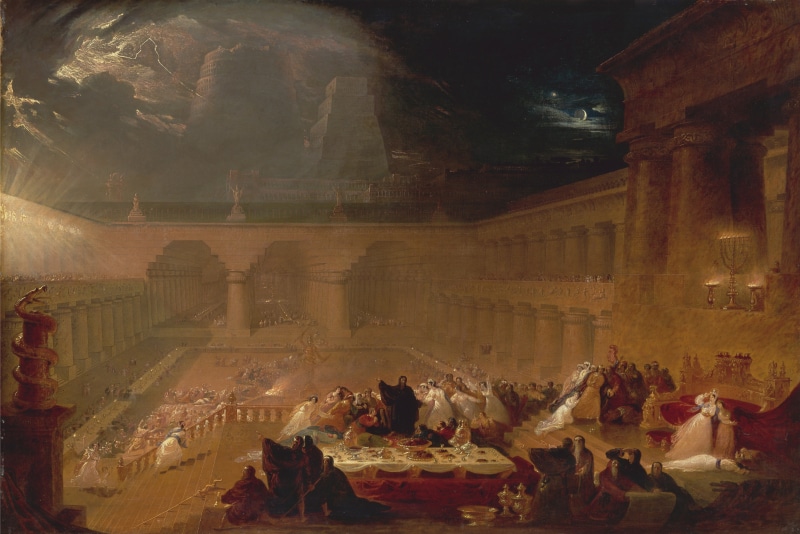 building, architecture, place of worship, large group of people, spirituality, 1821, 1821 (Year), group of people, 4K, real people, John Martin, classical art