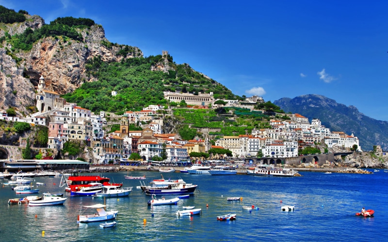 Salerno, Amalfi, Shore, Mountains, Italy, Sea, 2K, Houses, Positano, Boats
